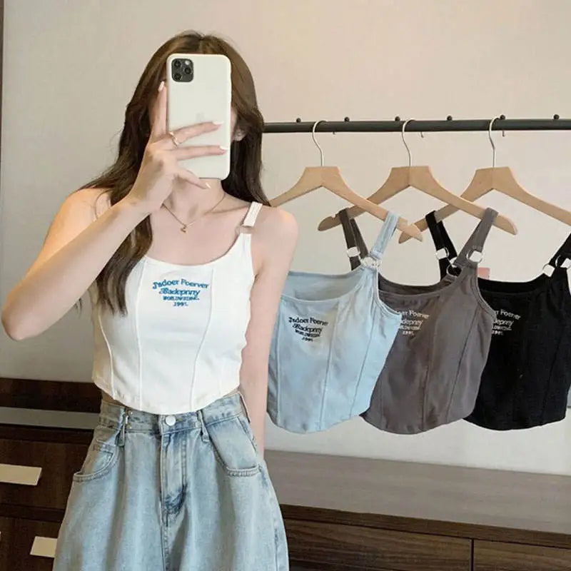 1pc Letter Print Cotton Women Small Breast Bras Hot Girls Wear Casual Slim Underwear Padded Camisole Top