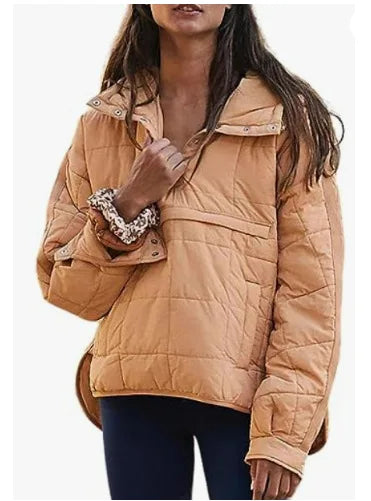 Autumn Winter Solid Color Padded Jacket for Women Fashion Pockets Long Sleeves Hooded Pullovers Japanese and Korean Casual Coats-Style Heaven