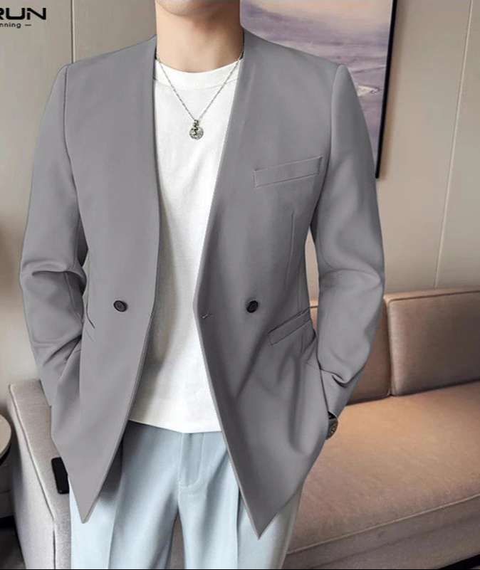 Men Sexy Solid Color Tops Casual Long Sleeve Blazer Bottun Pocket Elegant Suits Korean Fashion V-neck Coats S-5XL - Fashion Apparel in ##color## by Style Heaven | High-Quality & Trendy Fashion