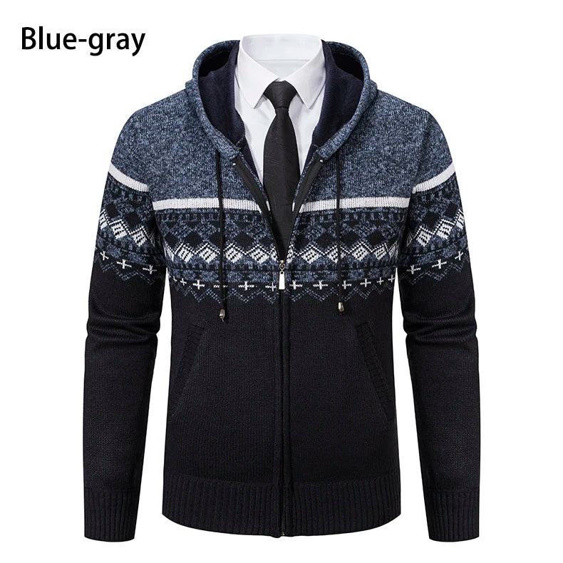 Autumn Winter Men's Sweater Coat Hooded Warm Knitted Cardigan Versatile Casual Knitted Jacket Coat M-3XL-Style Heaven