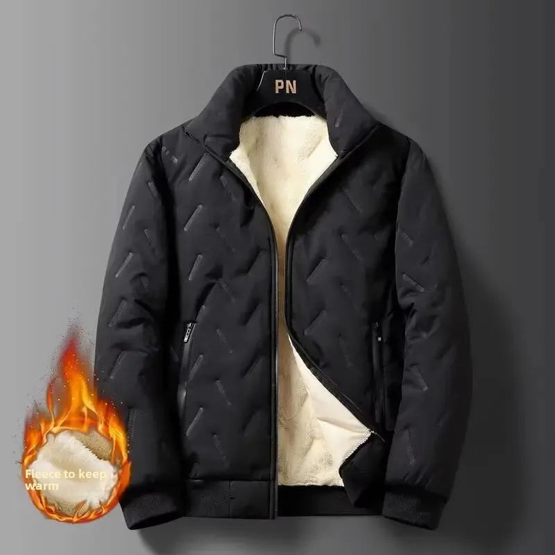 Men's Winter Jacket Fleece-Lined Windproof Thickened Sheep Cotton Coat Loose-Fit Plus Size Stand Collar Padded Jacket Warm Cotto-Style Heaven