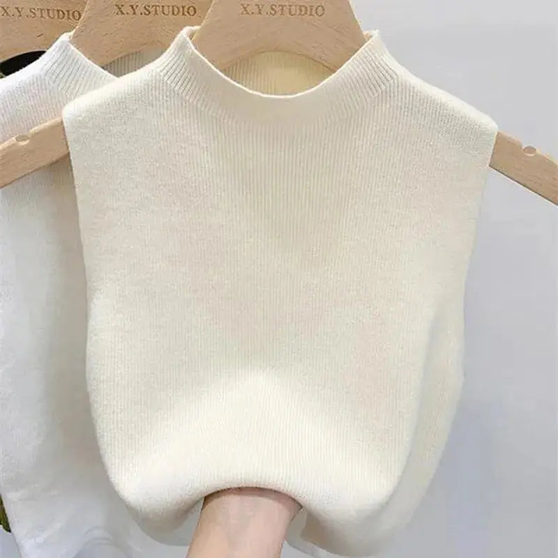 1PC Fashion Half Turtleneck Knitted Tank Top Summer Women Casual Solid Color Sleeveless Vest-Style Heaven