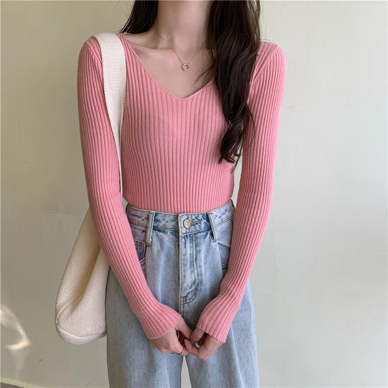 Autumn Winter Women Sweaters Casual Long Sleeve Knitted Pullover Sweater Femme Basic Solid Jersey Tops Fashion Clothes