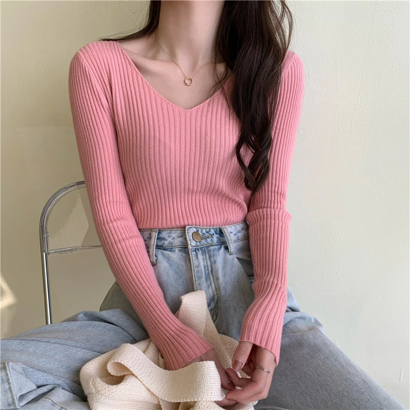 Autumn Winter Women Sweaters Casual Long Sleeve Knitted Pullover Sweater Femme Basic Solid Jersey Tops Fashion Clothes