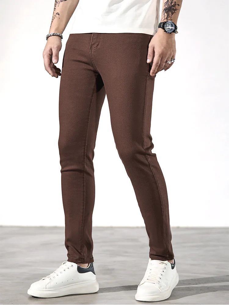 Pants - Men's Trendy Trousers, Brown Jeans, Men's Slim Long Pencil Pants, Men's Clothing, High-quality Men's Fashionable Thin Skinny Jea