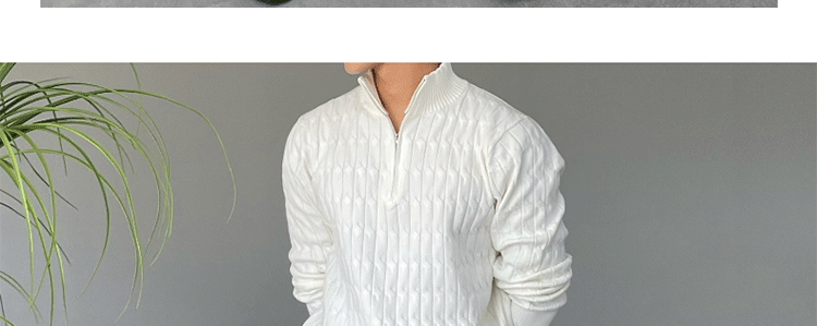 High-Neck Zipper Men's Knitted Sweater Long Sleeve Fashionable White Outerwear Casual Lazy Sle All-Match Spring Autumn-Style Heaven