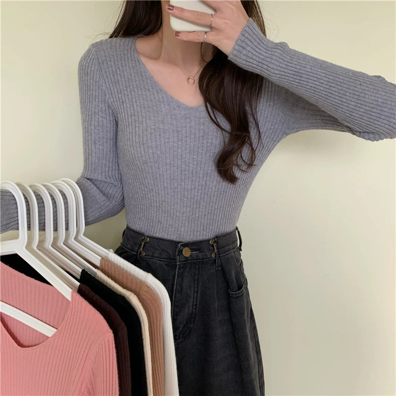 Autumn Winter Women Sweaters Casual Long Sleeve Knitted Pullover Sweater Femme Basic Solid Jersey Tops Fashion Clothes