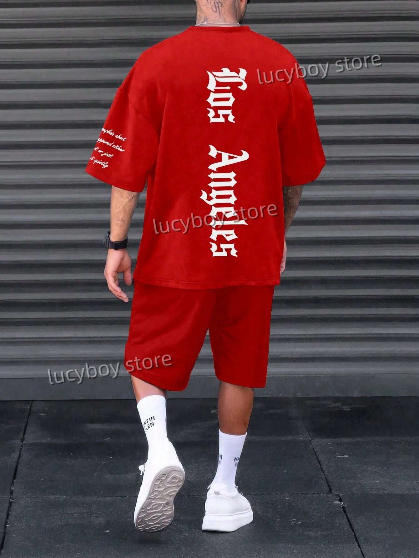 Letter Printed Sport T-shirt+shorts Suit Set Men Male American high luxury Tracksuit Outfit Summer Oversized 2 Piece Set Clothes - Clothing in ##color## by Style Heaven | High-Quality & Trendy Fashion