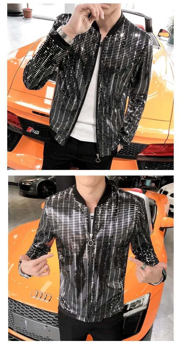 Unique Fashionable Men's Jacket Casual Style Thin Fabric Sequin Embellishment Nightclub Hair Stylist Special Design Wholesale-Style Heaven