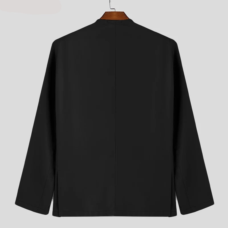 Men Sexy Solid Color Tops Casual Long Sleeve Blazer Bottun Pocket Elegant Suits Korean Fashion V-neck Coats S-5XL - Fashion Apparel in ##color## by Style Heaven | High-Quality & Trendy Fashion