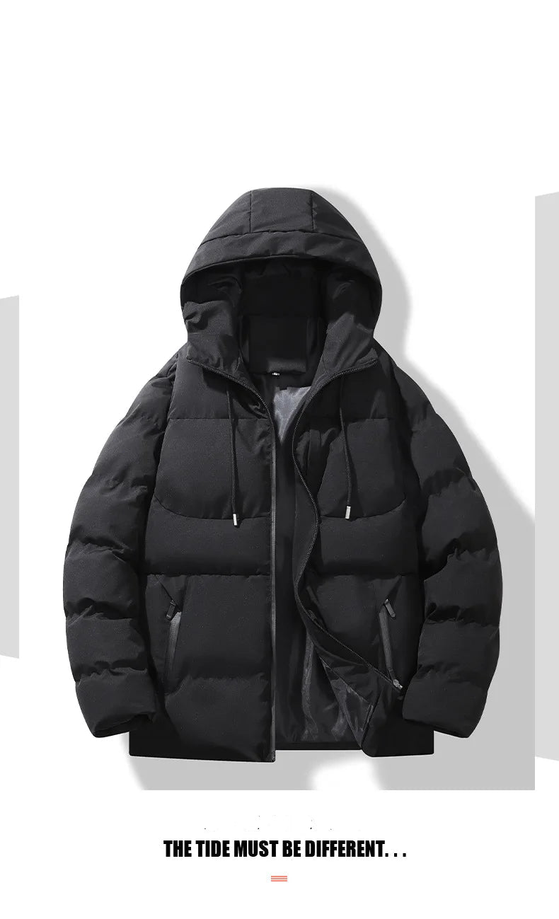 Autumn/Winter Fleece-Lined Cotton Padded Coat Men's Warm Hooded Puffer Jacket Casual Trendy Loose-Fit Versatile Couple Cotton Co-Style Heaven