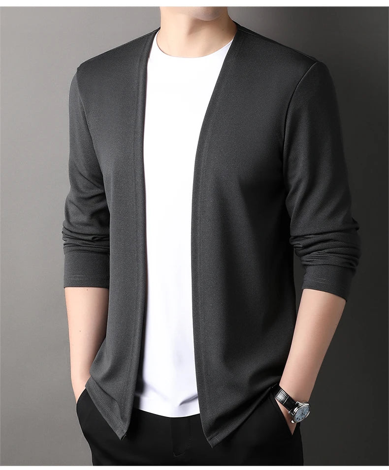 Top Quality Open New Brand Fashion Knit Mens Cardigan Thin Korean Sweater Casual Japanese Solid Coats Jacket Mens Clothing - Clothing Tops in ##color## by Style Heaven | High-Quality & Trendy Fashion