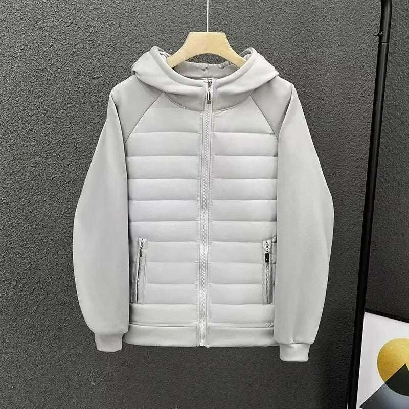 Outerwear - Hooded Solid Color Cotton Coat Jacket Grey Black Off-White Loose Fit Versatile Casual Unique Couple Style Jacket For Men