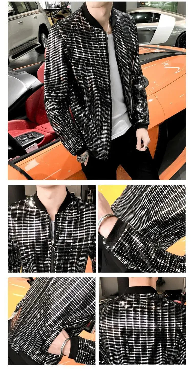 Unique Fashionable Men's Jacket Casual Style Thin Fabric Sequin Embellishment Nightclub Hair Stylist Special Design Wholesale-Style Heaven