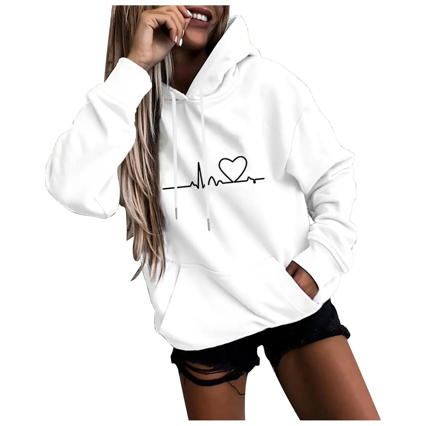 Heartbeat Sketch Printed Women's Hoodie Long Sleeve Casual Daily Wear 2025 Women Hoodies Fall Winter sudaderas de mujer-Style Heaven