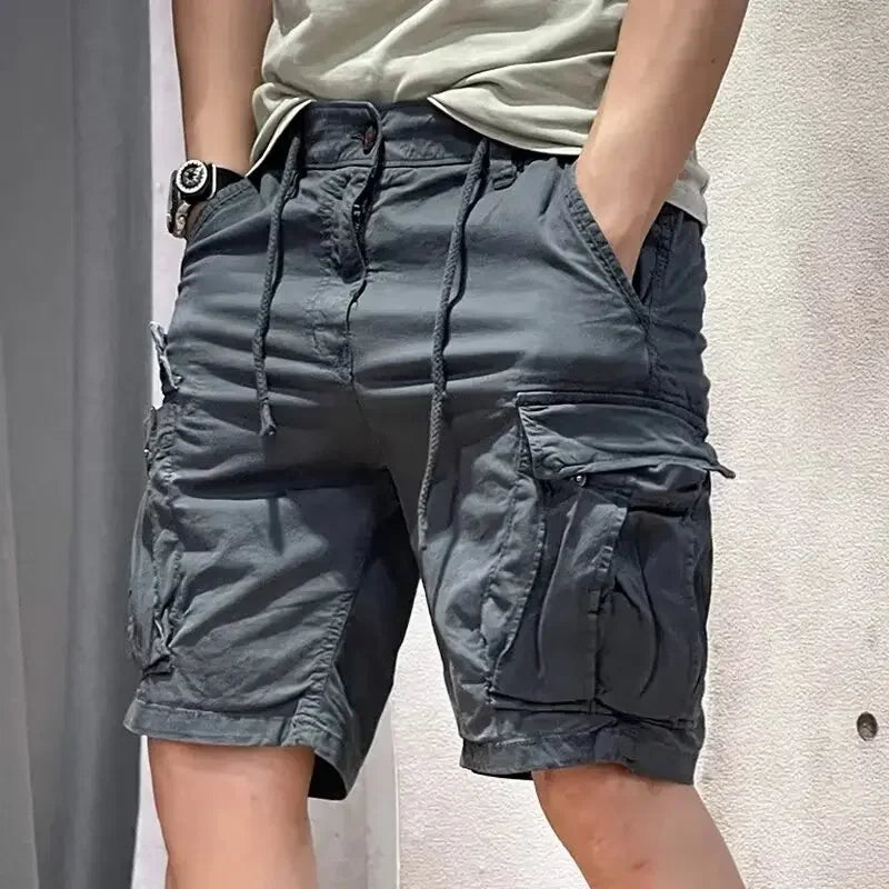 Men's Loose Fit Casual Shorts Summer Thin Section Five Piece Work Trousers Drawstring Leather Belt Straight Leg Mid Trousers Mul-Style Heaven