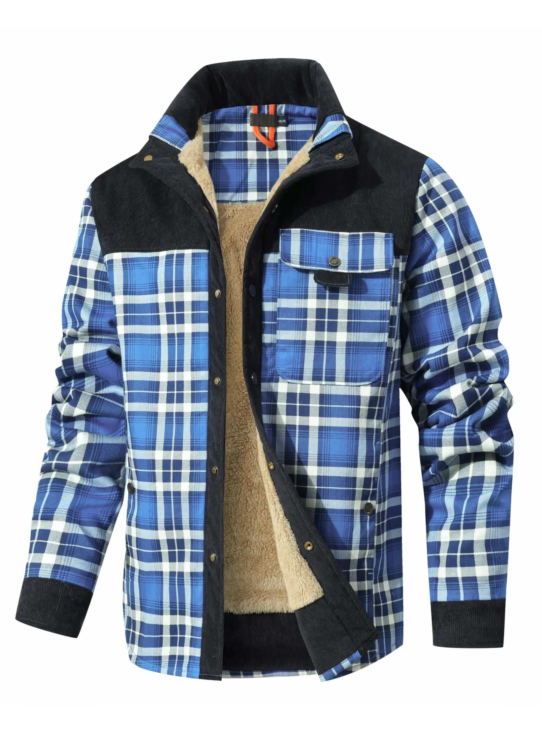 Coats & Jackets - Men's Bomber Jacket Plaid Sherpa Lined Flannel Shirt Jacket - Winter Warm Button-Up