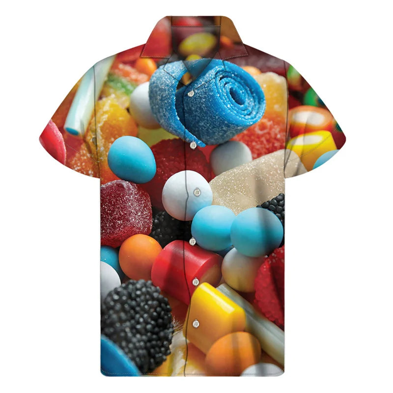 Colorful Candy Lollipop Hawaiian Shirt For Men 3D Print Fudge Lapel Shirts Fashion Short Sleeve Street Button Blouse-Style Heaven