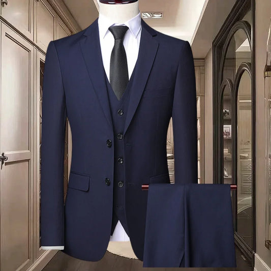 High Quality Wedding Groomsmen Suit 3 piece (Jacket+Vest+pants) Men Simple Business Elegant Fashion Job Interview Gentleman Suit-Style Heaven