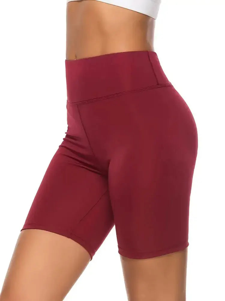 Four Seasons Women's Sports Style Stretchy Side Stitching Short Pants Red High Waist Yoga Sports Pants Women's Activewear