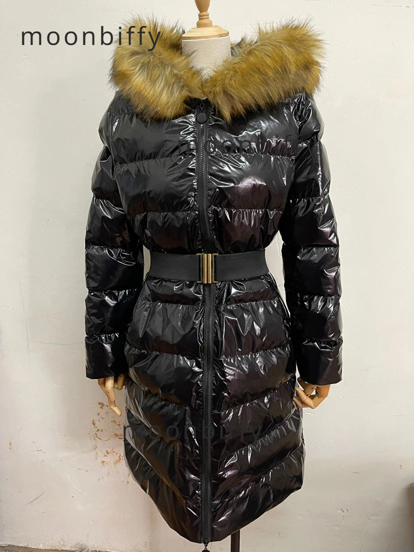 New Women's Winter Fashion Casual Slim Cotton Jacket Faux Fur Collar and Hooded  Warm Jacket Coat Hooded Pu Leather Zipper-Style Heaven