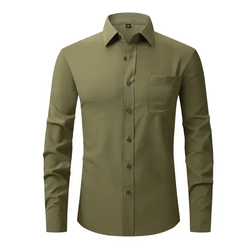 US Size Elastic Shirt New Men's Business and Leisure Long Sleeved Shirt Slim Fit Professional Dress Best-selling Seasonal Style - Clothing Tops in ##color## by Style Heaven | High-Quality & Trendy Fashion