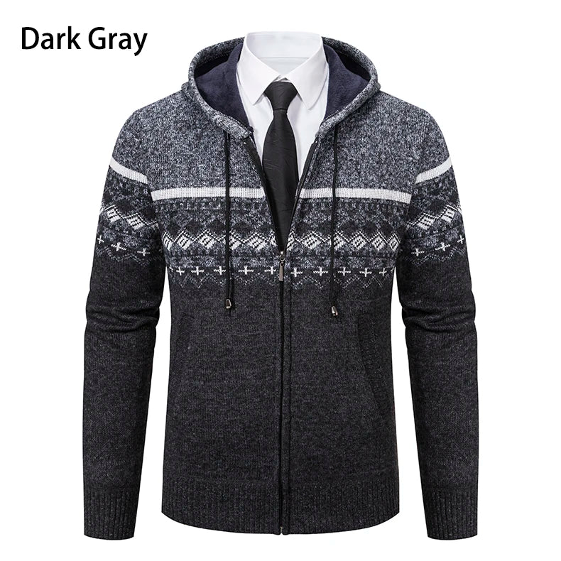 Autumn Winter Men's Sweater Coat Hooded Warm Knitted Cardigan Versatile Casual Knitted Jacket Coat M-3XL-Style Heaven