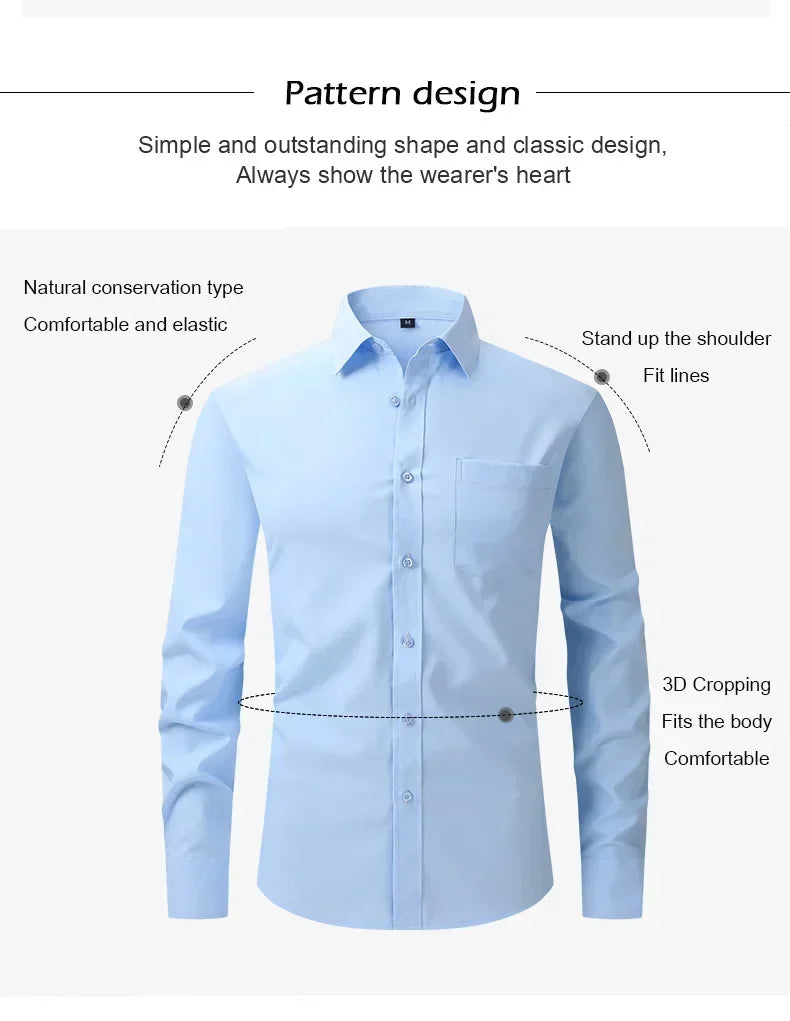 US Size Elastic Shirt New Men's Business and Leisure Long Sleeved Shirt Slim Fit Professional Dress Best-selling Seasonal Style - Clothing Tops in ##color## by Style Heaven | High-Quality & Trendy Fashion