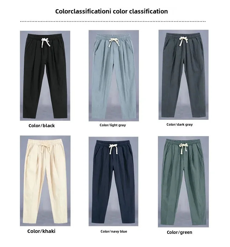 New Style Men's Cotton Linen Pants Summer Thin Loose Fit Bell Bottoms Casual Pants Simple Cropped Pants For Men - Clothing in ##color## by Style Heaven | High-Quality & Trendy Fashion