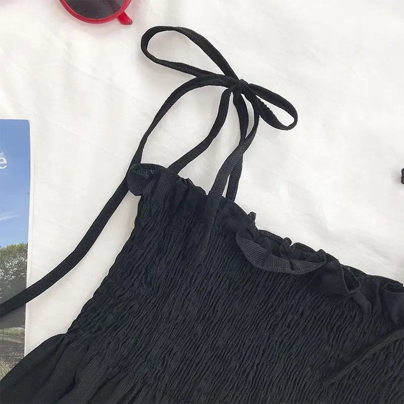 Tank Top Bow Halter Crop Tops Women Summer Folds Camis Backless Camisole Casual Bandage Tee Female Sleeveless Cropped Vest-Style Heaven