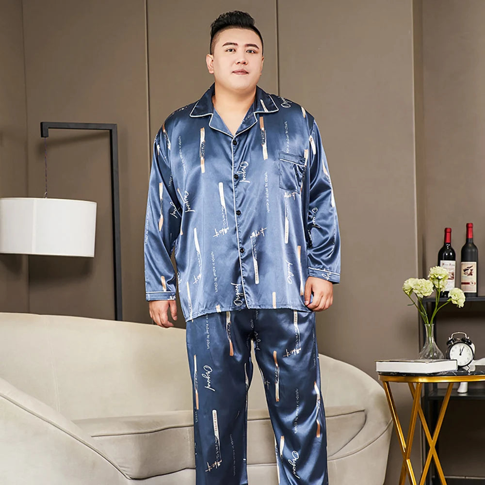 5XL Big Size Pajamas For Men 165KG Spring Summer Ice Silk Satin Cool Pajama Man Set Casual Loose Luxury Print Sleepwear Pijama-Style Heaven