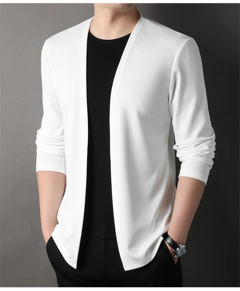 Top Quality Open New Brand Fashion Knit Mens Cardigan Thin Korean Sweater Casual Japanese Solid Coats Jacket Mens Clothing - Clothing Tops in ##color## by Style Heaven | High-Quality & Trendy Fashion