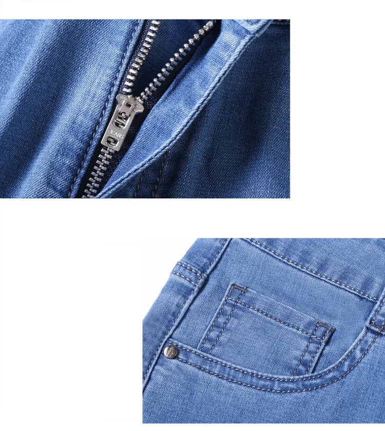 2025 Spring Summer Thin Classic Men's Business Jeans Stretch Trousers Casual Straight Denim Pants  Brand Male Clothing 28-40-Style Heaven