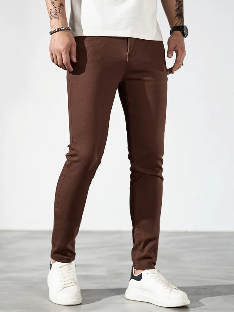 Pants - Men's Trendy Trousers, Brown Jeans, Men's Slim Long Pencil Pants, Men's Clothing, High-quality Men's Fashionable Thin Skinny Jea