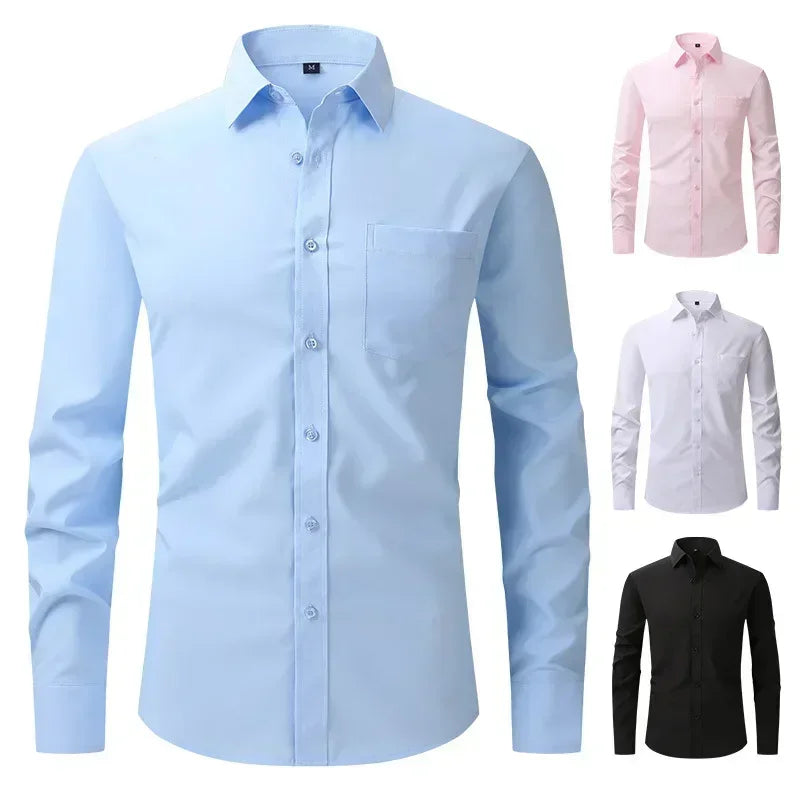 US Size Elastic Shirt New Men's Business and Leisure Long Sleeved Shirt Slim Fit Professional Dress Best-selling Seasonal Style - Clothing Tops in ##color## by Style Heaven | High-Quality & Trendy Fashion