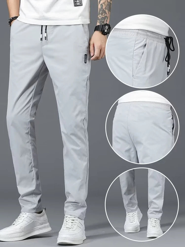 High end ice silk pants for men in summer, thin style, quick drying, large size, long pants for men in sports, casual-Style Heaven