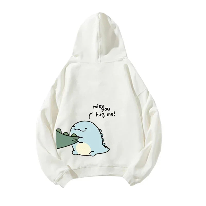 Spring and Autumn Couples Hooded Hoodie Fun Dinosaur Print Hooded Long Sleeved Sweatshirt Unisex Top Y2K Clothes-Style Heaven