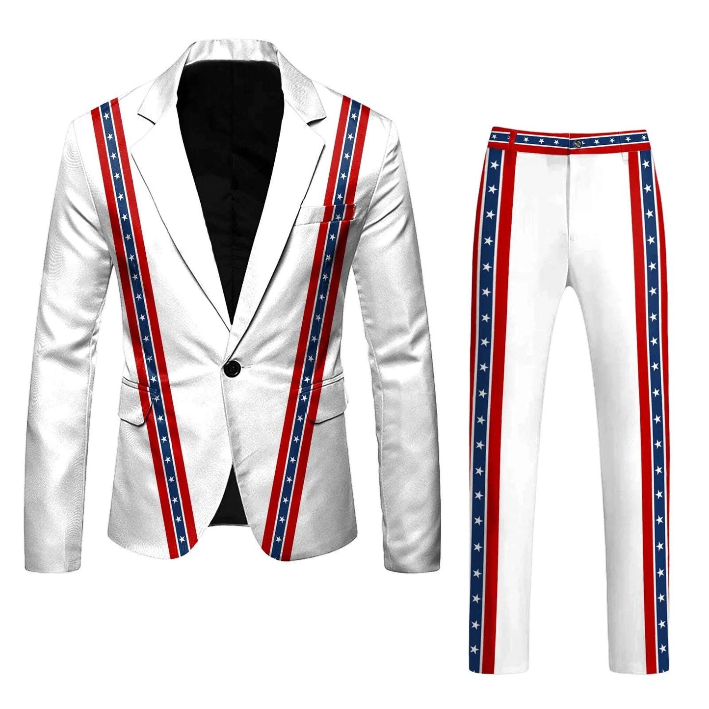 Suits - 2 Piece Set Men's Independence Day Blazer Long Sleeve Coat And Pants Set Printed Flag Button Suit Holiday Party Men's Suit Set