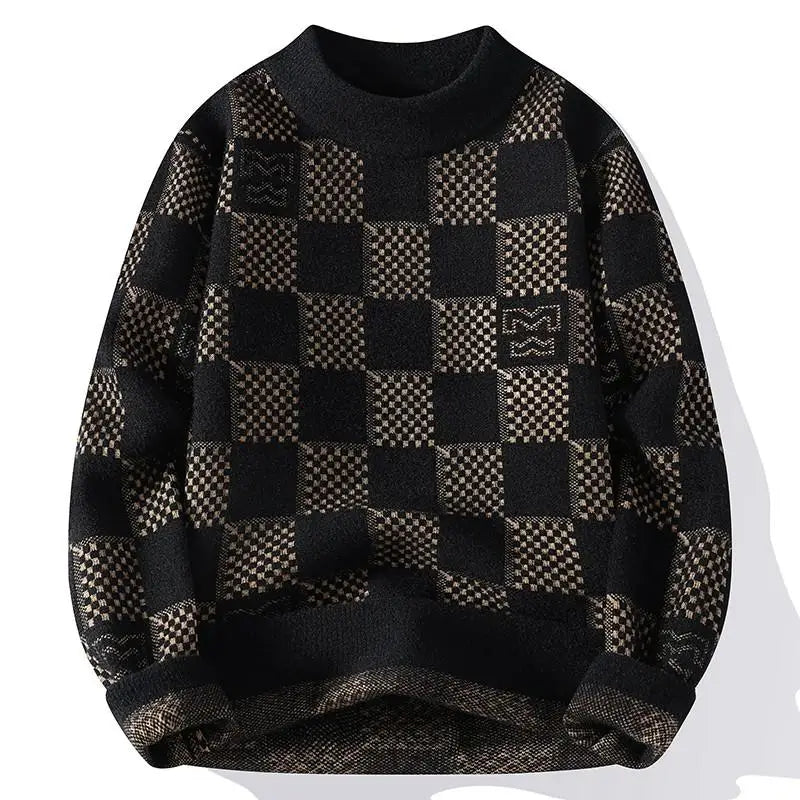 New Checkered Knitted Sweater American Trendy Men's Tops Classic Autumn Knitted Hoodie Fashionable Slimming Harajuku-Style Heaven