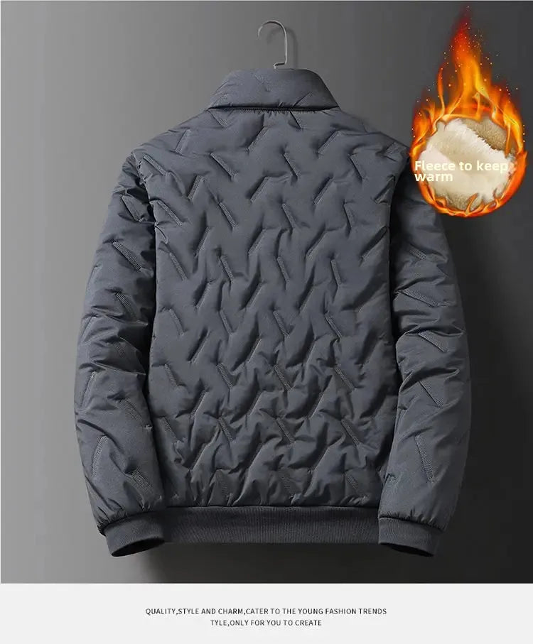 Men's Winter Jacket Fleece-Lined Windproof Thickened Sheep Cotton Coat Loose-Fit Plus Size Stand Collar Padded Jacket Warm Cotto-Style Heaven