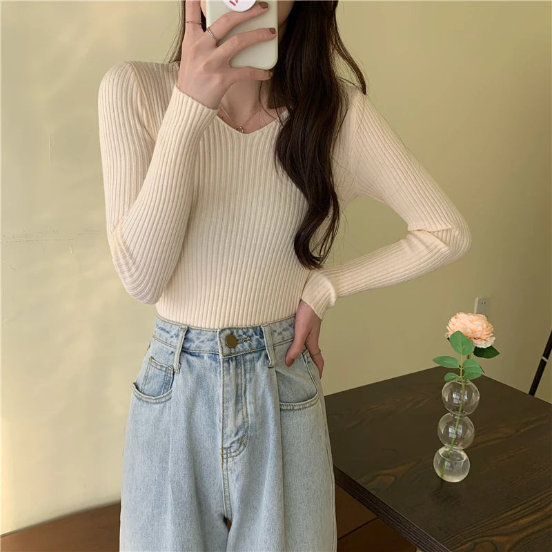 Autumn Winter Women Sweaters Casual Long Sleeve Knitted Pullover Sweater Femme Basic Solid Jersey Tops Fashion Clothes