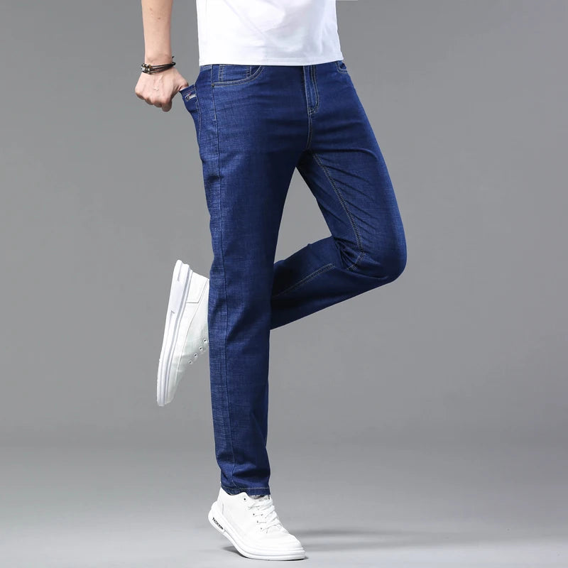 2025 Spring Summer Thin Classic Men's Business Jeans Stretch Trousers Casual Straight Denim Pants  Brand Male Clothing 28-40-Style Heaven