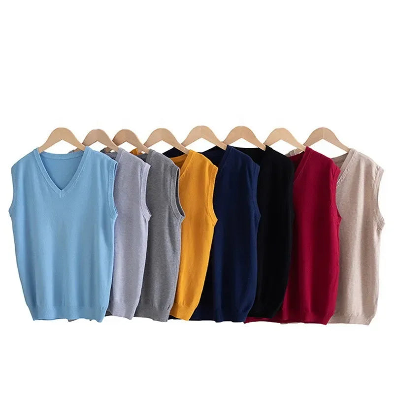 Cashmere Knitted Sweater Vest Men's Clothing V-neck Solid Color Pullover Camisole Bottom Spring Autumn Tops-Style Heaven