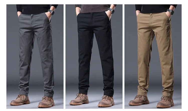 Autumn New in 97% Cotton Men's Pants Korean Fashion Slim Fit Straight Trousers Male Soft Cozy Stretch Casual Pants Solid Color-Style Heaven