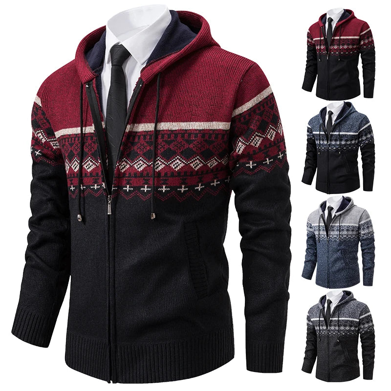 Autumn Winter Men's Sweater Coat Hooded Warm Knitted Cardigan Versatile Casual Knitted Jacket Coat M-3XL-Style Heaven