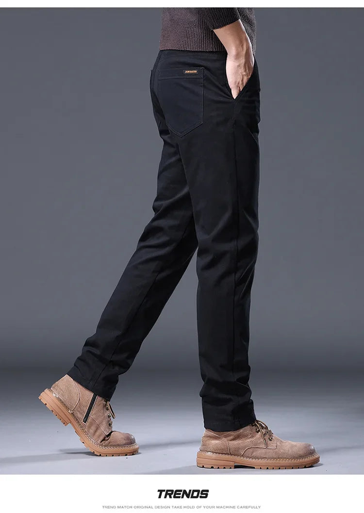 Autumn New in 97% Cotton Men's Pants Korean Fashion Slim Fit Straight Trousers Male Soft Cozy Stretch Casual Pants Solid Color-Style Heaven