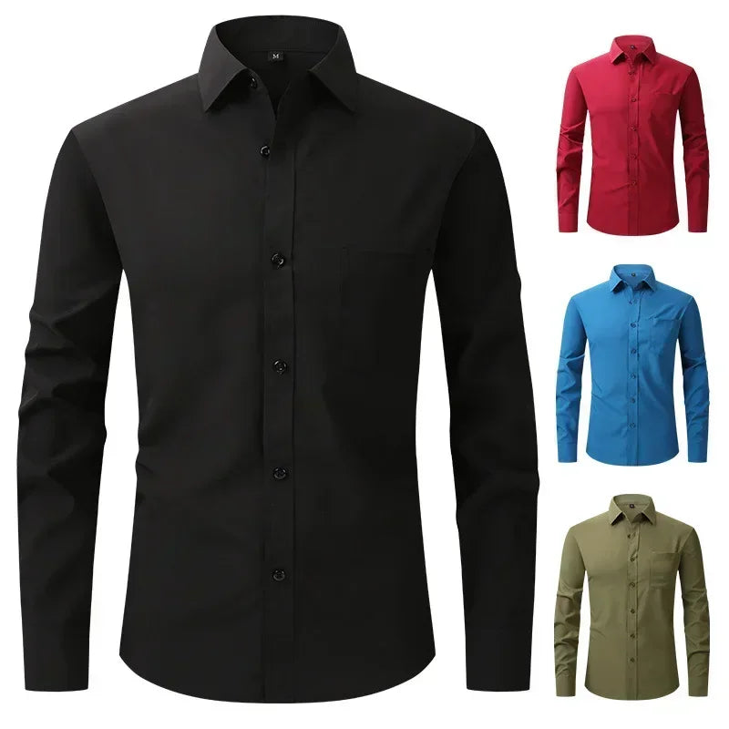 US Size Elastic Shirt New Men's Business and Leisure Long Sleeved Shirt Slim Fit Professional Dress Best-selling Seasonal Style - Clothing Tops in ##color## by Style Heaven | High-Quality & Trendy Fashion