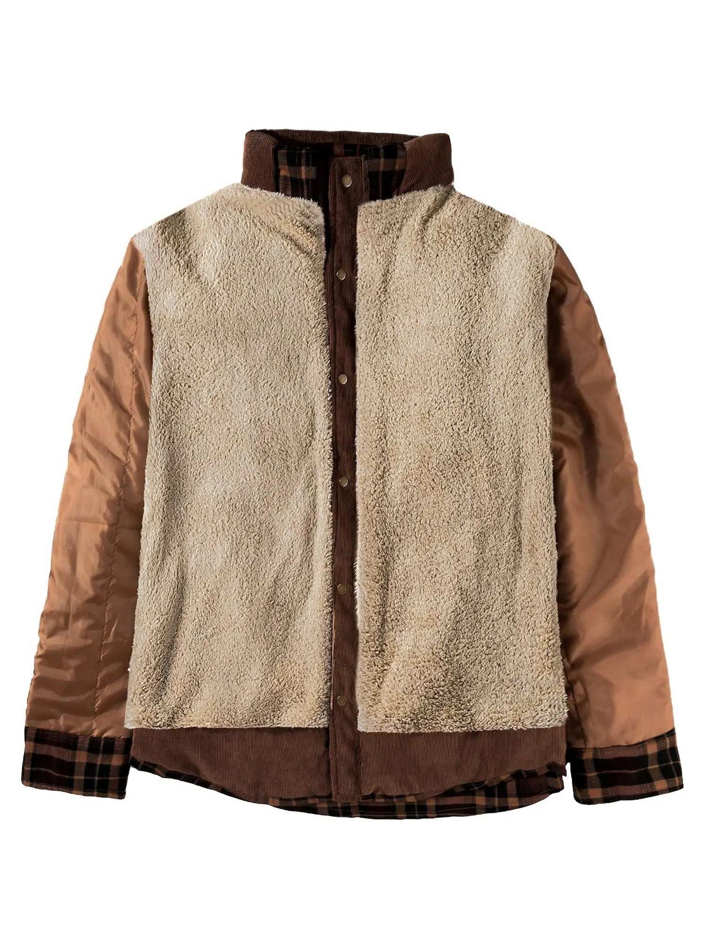 Coats & Jackets - Men's Bomber Jacket Plaid Sherpa Lined Flannel Shirt Jacket - Winter Warm Button-Up