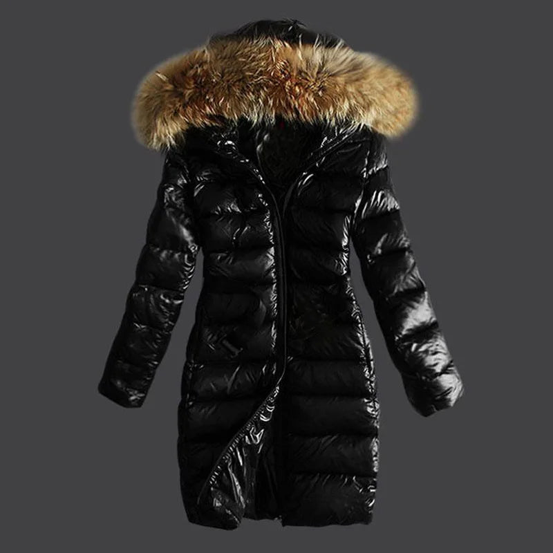 New Women's Winter Fashion Casual Slim Cotton Jacket Faux Fur Collar and Hooded  Warm Jacket Coat Hooded Pu Leather Zipper-Style Heaven