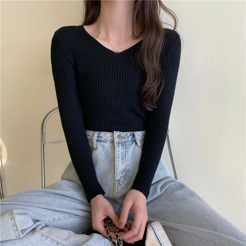 Autumn Winter Women Sweaters Casual Long Sleeve Knitted Pullover Sweater Femme Basic Solid Jersey Tops Fashion Clothes